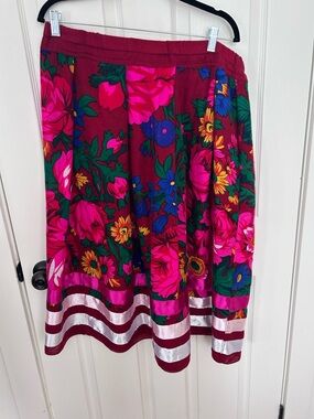 Indigenous Kokum (Grandmother) Scarf skirt Floral Pink and Burgundy Ribbon skirt